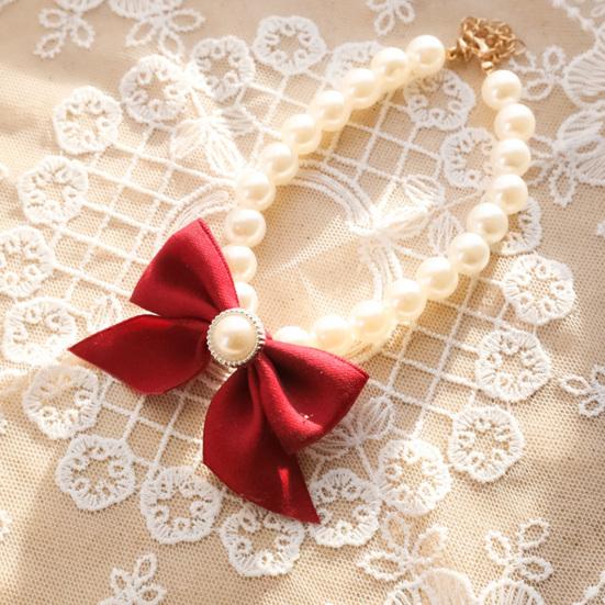 Necklace Adjustable Bright Color Lobster Clasp Design Allergy Free Easy-wearing Show Unique Charm Resin Imitation Pearl Pet Cat Bow-knot Necklace Pet