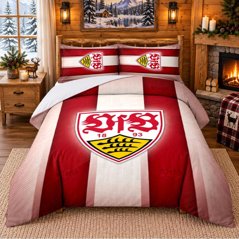 Printed 3Pcs Bedding Set VfB Stuttgart Pattern Bed Sheet Pillowcase For Bedroom Decor