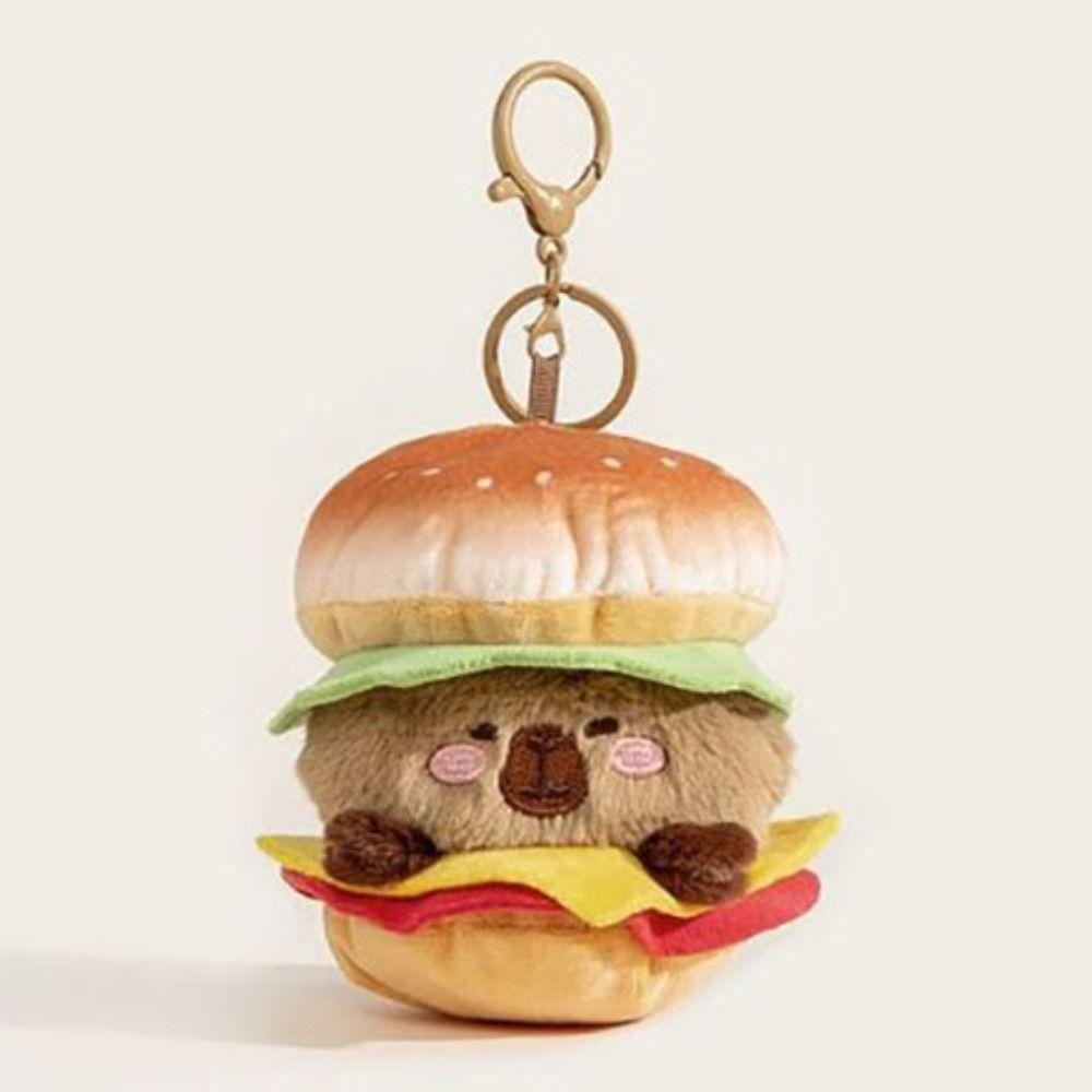 Cheese Plush Toy Keychain Soft Doll Pendant Creative Capybara Burger Keychain  Decorations