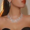 Shiny Leaf Rhinestone Necklace Earring Set Fashion Temperament Necklace Earrings Two-piece Jewelry Set