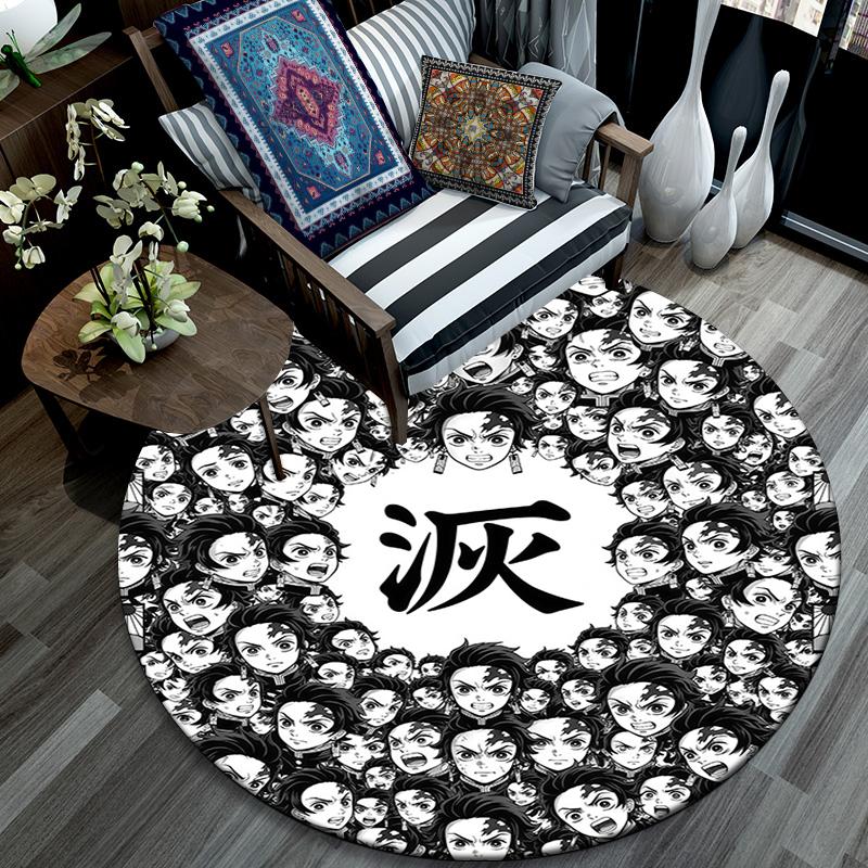 Tanjiro Kamado pattern round rug,Carpet Rug for Living Room Bedroom Playroom ,Non-slip Floor Mat,Holiday Gifts and Birthday Gifts.