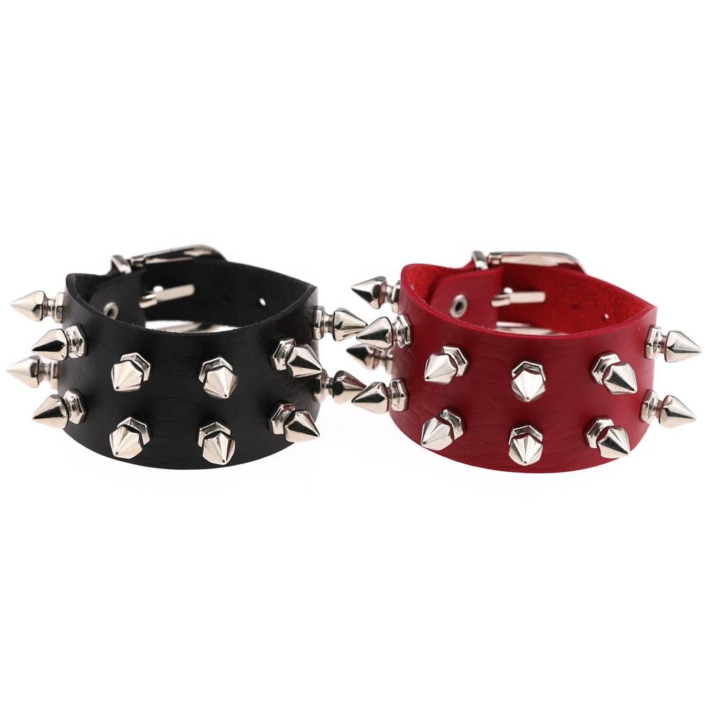 Unique Cuspidal Spikes Rivet Stud Wide Cuff Leather Punk Gothic Rock Unisex Bangle Bracelet Woman Men Jewelry