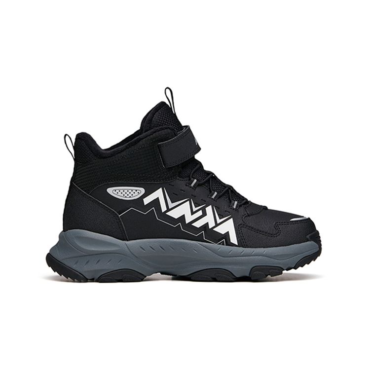 Anta Kids Velcro Fleece Non-Slip Wear-Resistant Warm High-Top Running Shoes Kids Sneakers Black Silver A312146813-1