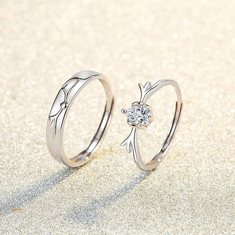 Новые 925 посеребренные парные кольца для влюбленных с оленем и цирконом, регулируемое открывающееся кольцо для женщин и мужчин, подарки на годовщину, аксессуары