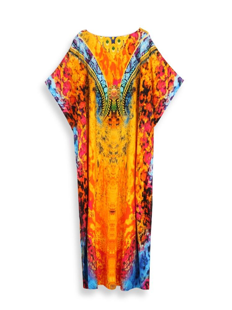 EDOLYNSA Желтый кафтан, женское богемное длинное платье больших размеров, свободное платье Moo Moo, дышащий купальный костюм для отдыха и отпуска, накидка Q1415