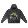 DTG Print Knitted Denim Zip-Up Hoodie Liberator Brother Print Zipper Hoodies  
