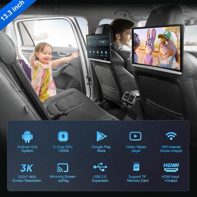 Автомобильный подголовник с телевизором, сенсорный экран 13,3 дюйма, Android 10.0, 4K, 1080P, WIFI, Bluetooth, USB, HDMI, Airplay, планшет, видеоплеер для фильмов