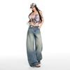 Spring Summer Vintage Classic 3D Cut Washed Saber Cut Wide Leg Denim Pants For Women Casual Pants Oversize Denim Trousers