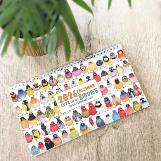 Милые Птички Настенный Календарь 2026 Иллюстрированный Ежемесячный Художественный Календарь Декор для Дома и Офиса с Большими Сетками