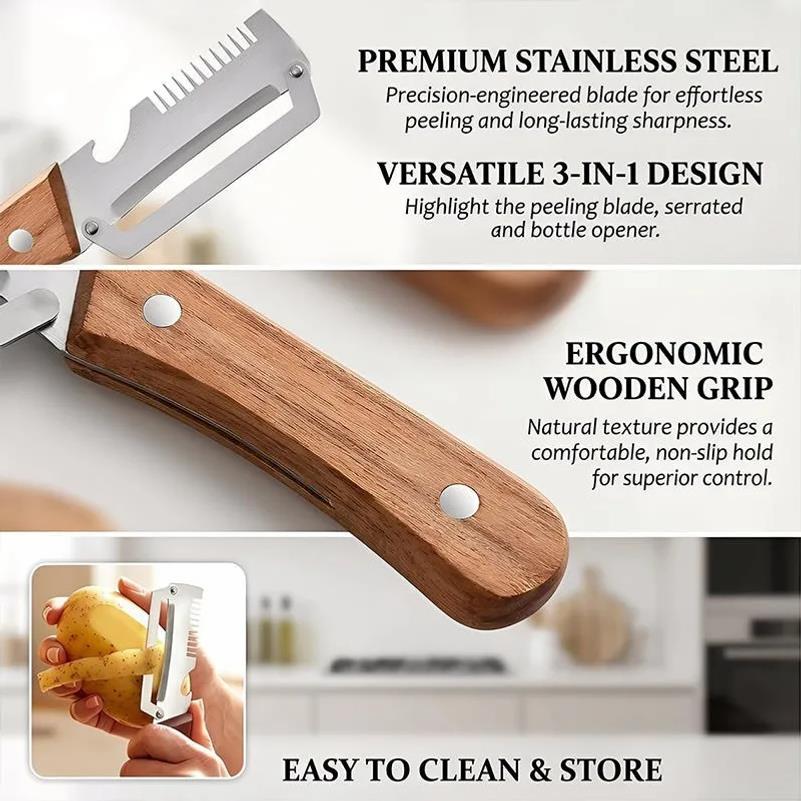2PC Set Kitchen Peeler Stainless Steel Vegetable Peeler Wooden Handle For Peeling And Slicing Fruits And Vegetables Kitchen Tool 4