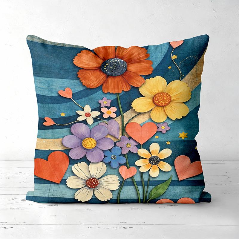 Colorful Floral Heart Patterned Decorative Cushion Covers Polyester pillowcase, sofa decorative cushion cov Headboard Pillow
