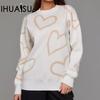 Women's Love Jacquard Pullover O-neck Knit Jumper Autumn and Winter Fashionable Versatile Casual Tops