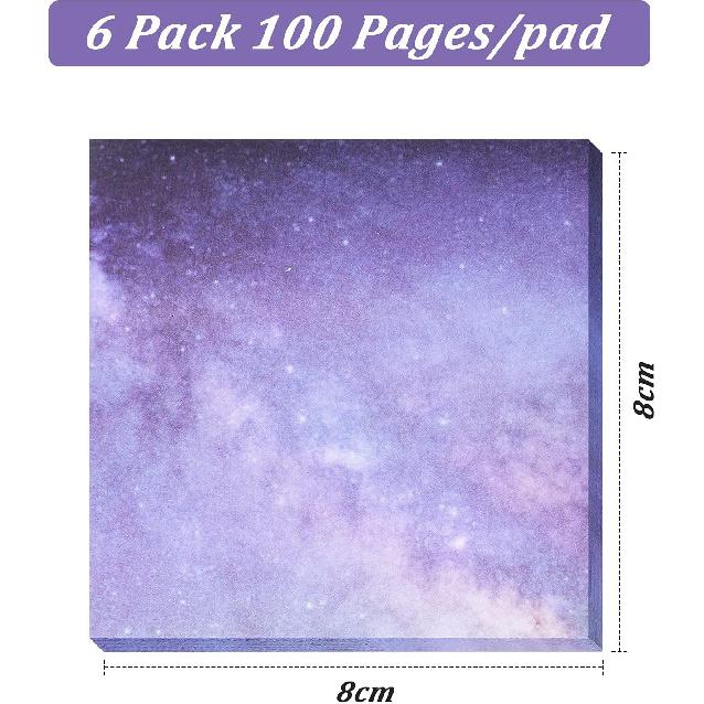6 Pads Planet Sticky Notes 3. 15 x 3. 15 Inches Purple Starry Sky Self Adhesive Memo Note Pads Galaxy Self Stick Memo for Office Paper Natural