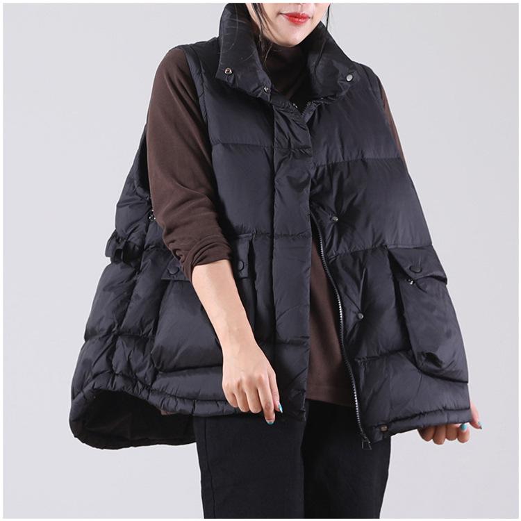 Жилет с листьями лотоса, женская одежда, зима 2024, новый теплый жилет с большим карманом, белая куртка-пуховик с утиным пухом