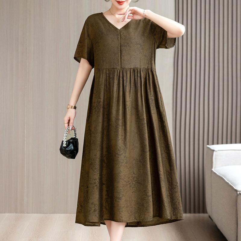 Элегантные платья для женщин, повседневные летние длинные платья больших размеров с короткими рукавами, женская винтажная женская одежда среднего возраста