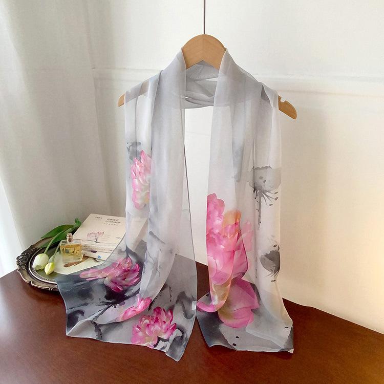 Spring Style Cicada Wings Long Silk Scarf for Women Spring and Autumn Thin Style Fashionable and Versatile Georgette Multi-color Printed Long Scarf