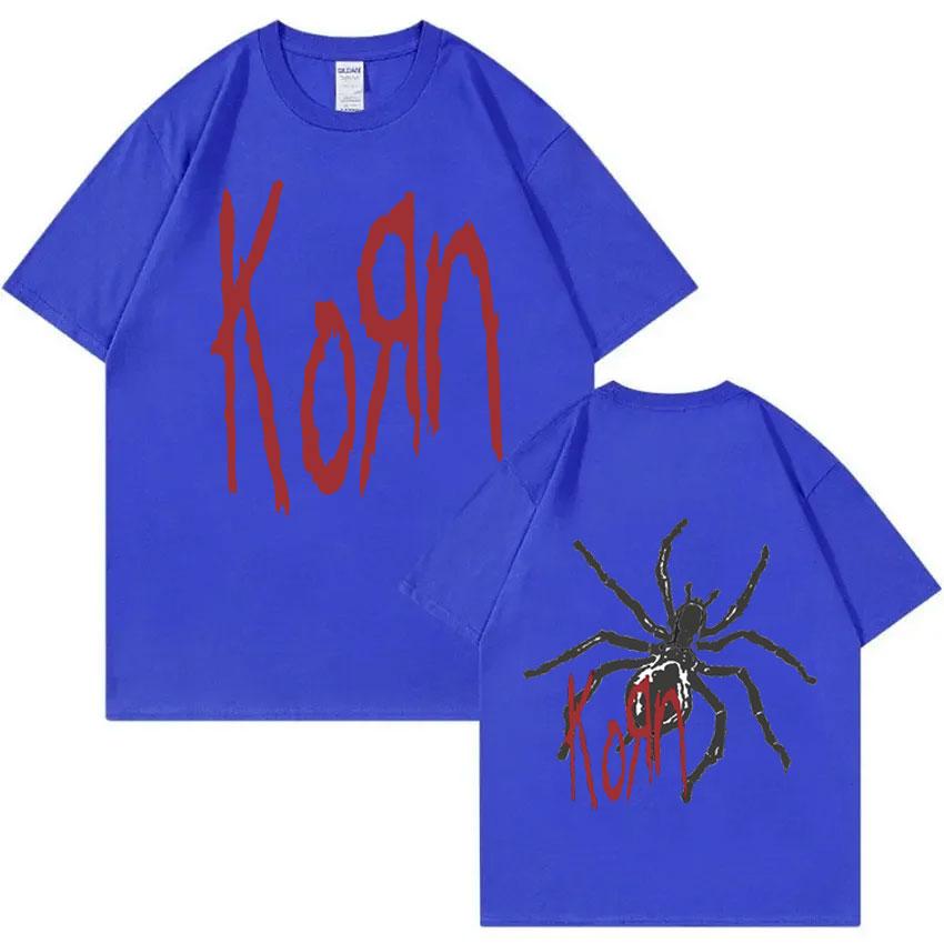 Рок-группа Korn Принт Футболки Футболка с графикой паука Мужская Винтажная Футболка Оверсайз Унисекс Альтернативная Музыка в стиле ню-метал Короткий рукав