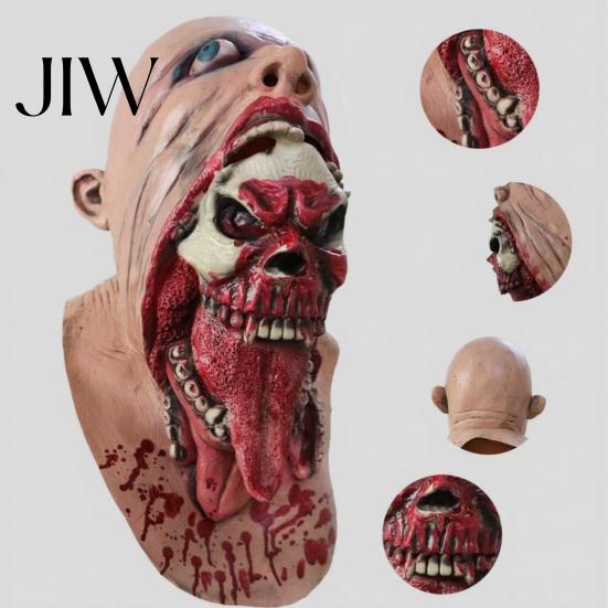Comfortable Horror Mask Halloween Skull Latex Mask, Tongue Sticking-Out Full Head Adult Masquerade for Cosplay Party Costume Props Spooky