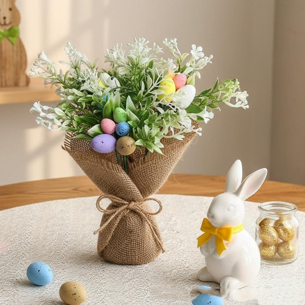 Easter Home Decoration Colorful Egg Branch Artificial Flower Simulated Tulip Flowers Spring Bouquets Easter Party Floral Decors