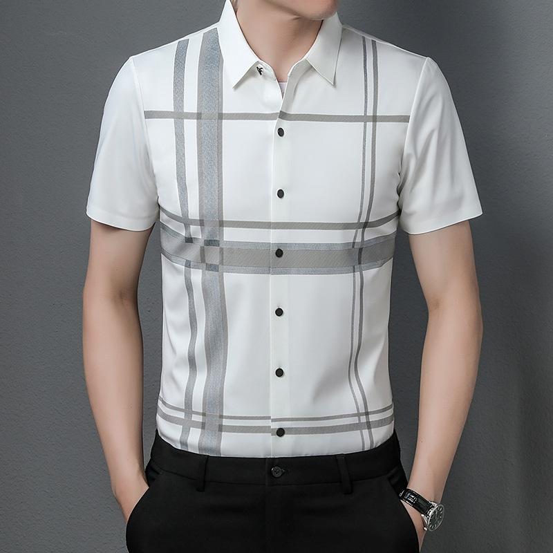 Летняя новая рубашка с короткими рукавами, мужская деловая повседневная высококачественная бесшовная не требующая глажки тонкая рубашка