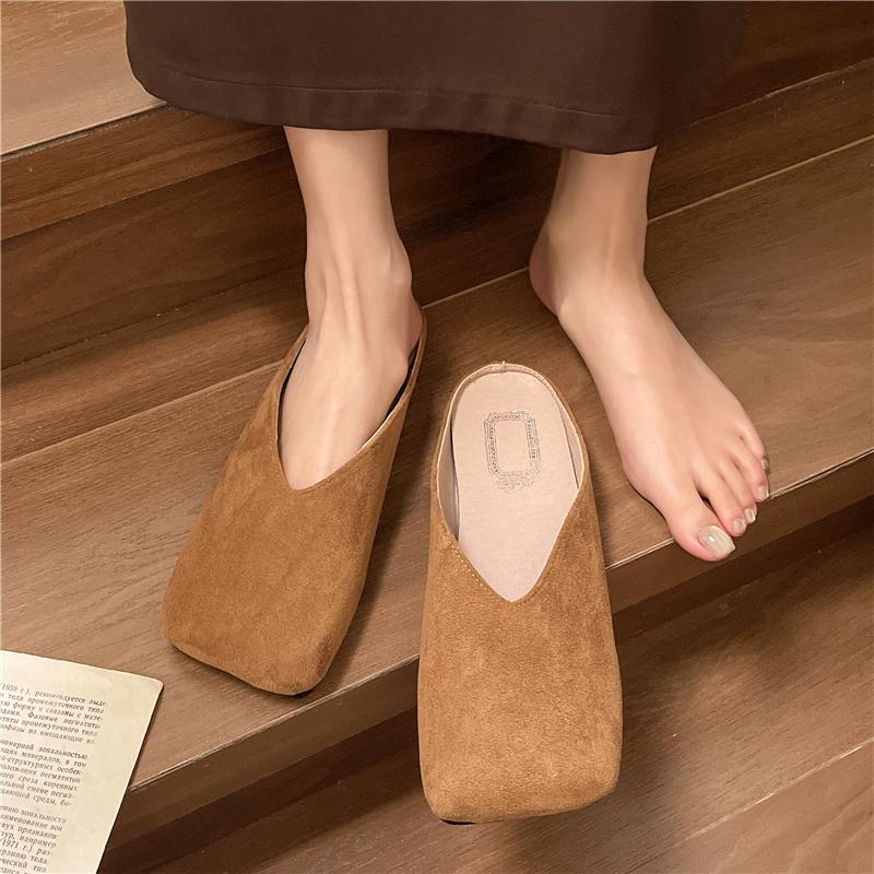 Women Suede Flats Mules Shoes Square Toe Slingback Slippers Casual Sandals Trend Summer Dress Flip Flops Cozy Slides