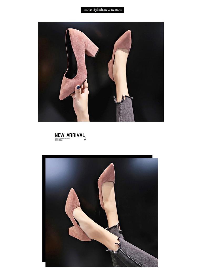 Women's Plus Size Suede Chunky Heel Pointed Toe Heels - European & American Style