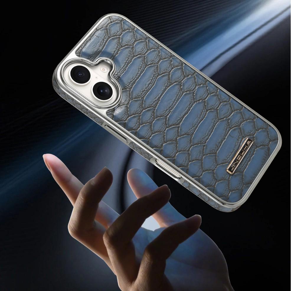 Чехол Apple iPhone 17 Pro Max из кожи с узором под змею, противоударный, ретро