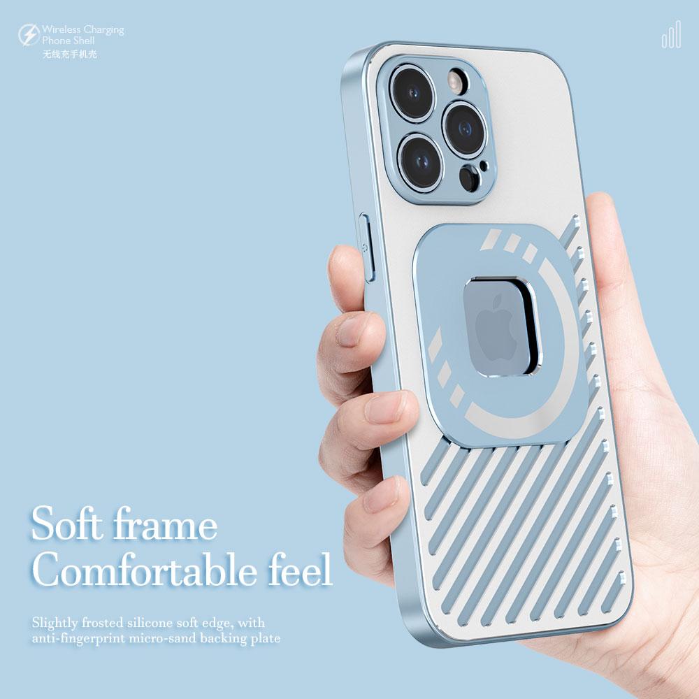 R-JUST SJ55 For iPhone 14 Pro TPU+PC+Metal Back Cover Hollow Magnetic Anti-drop Phone Case Compatible with MagSafe