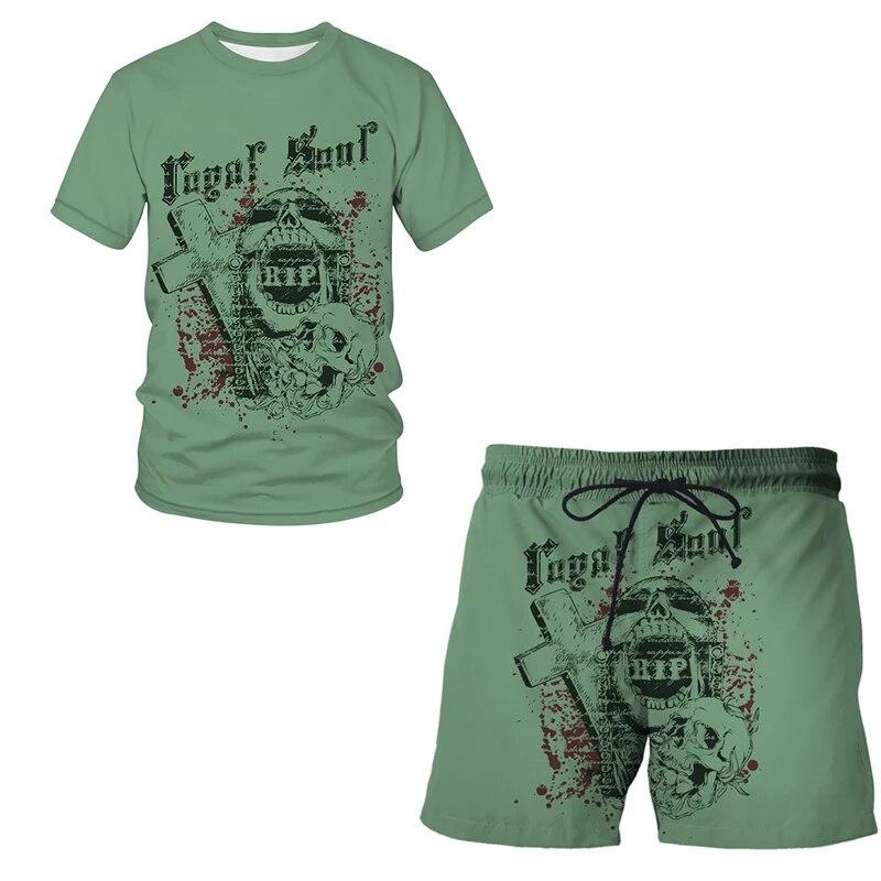 Взрослая европейская и американская серия, пляжная короткая одежда с 3D принтом, летний мужской женский костюм, футболка для мальчиков, шорты, комплект, повседневные топы из 2 предметов