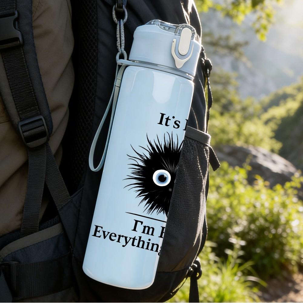 1PC It's Fine Everything Is Fine Black Hedgehog 750ml Color Plastic Sports Water Bottle Leakproof Flip Straw Lid Suitable for Sports Office Home Use