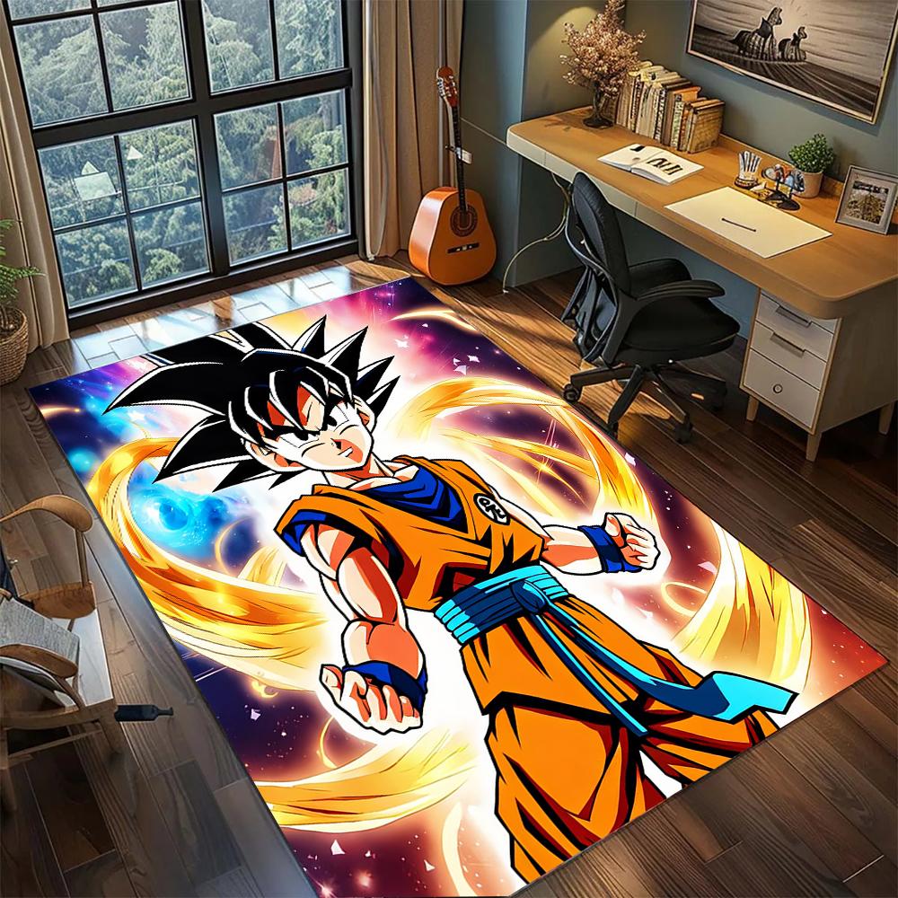 Son Goku Kamehameha Power Attack Graphic Rug Carpet Large Area Rug Non Slip Washable Floor Mat Gamer Room Bedroom Home Decor