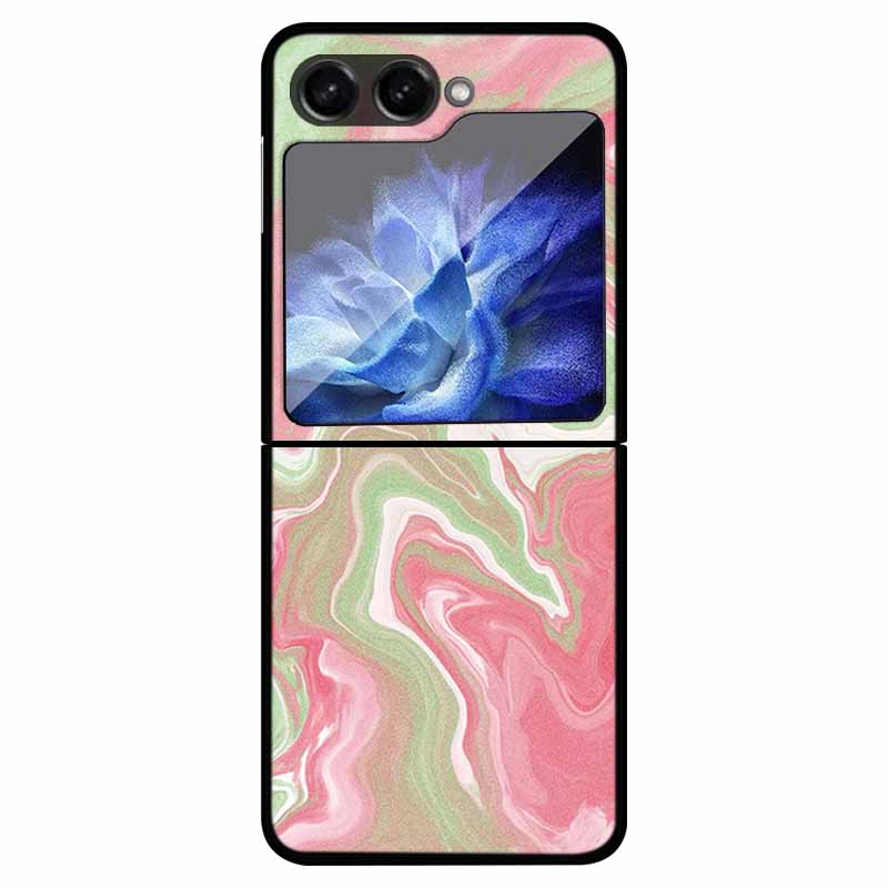 For Samsung Z Flip 5 Cover Hard PC Fold Case For Funda Samsung Galaxy Z Flip5 Foldable Flowers Black Coque Phone Shield Bumper