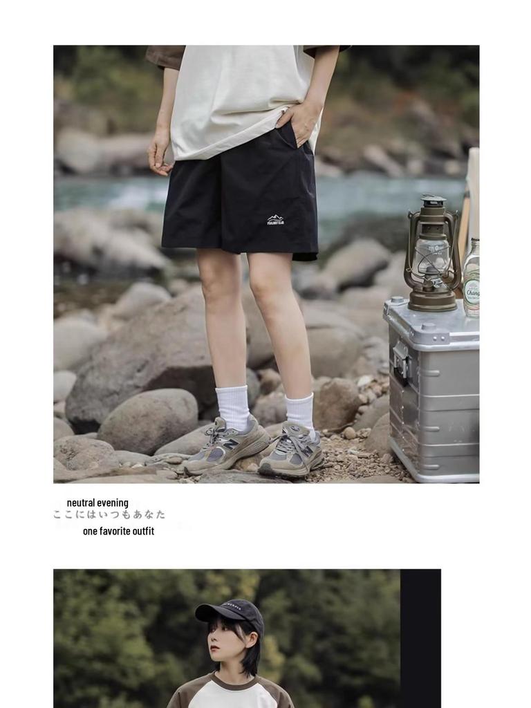 Men's Quick-Dry Casual Beach Shorts - Summer Outdoor Mountain Series, Solid Color, Trendy Loose Fit, Five-Point Style Sports Pants.