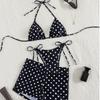 3pcs Halter 3-Piece Swimwear Dot Print Bikinis Set Beachwear Clothing Bathing Suits  Summer Season