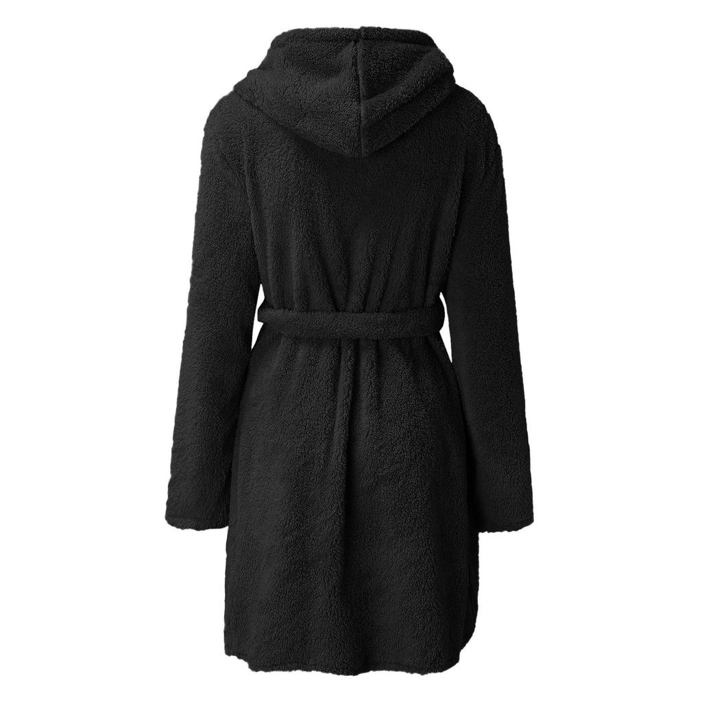 Autumn Winter Women Bath Robe Fluffy Plush Pyjamas Ladies Sexy Hooded Dressing Solid Color Gown Warm Bathrobe Female Loungewear