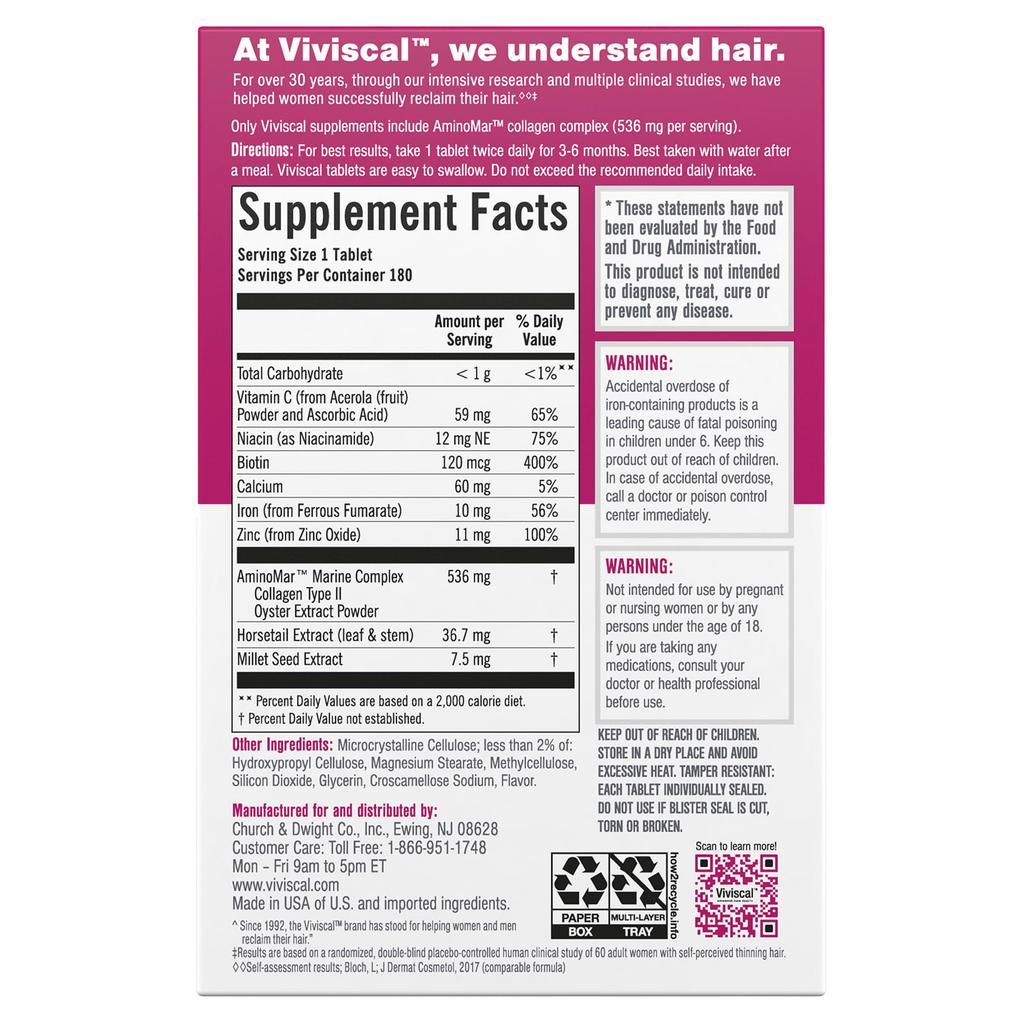 Viviscal, Hair Growth Supplement, 180 Tablets