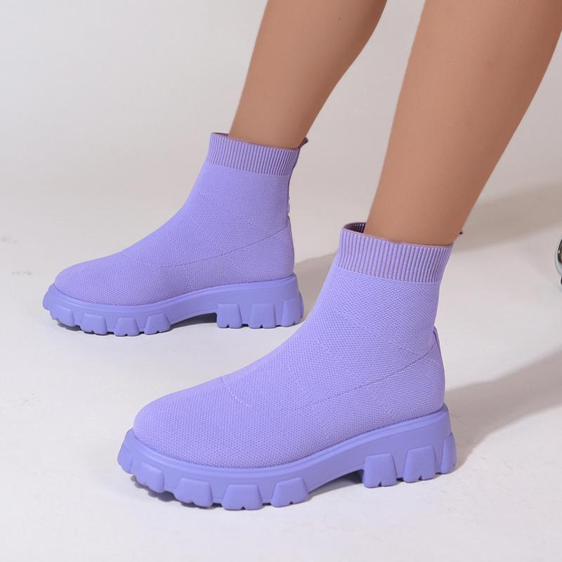 WinterKnitting Medium Tube Platform Boot Women Ankle Boots Lightweight Casual Shoes for Women Wedge Fashion Sock Boots