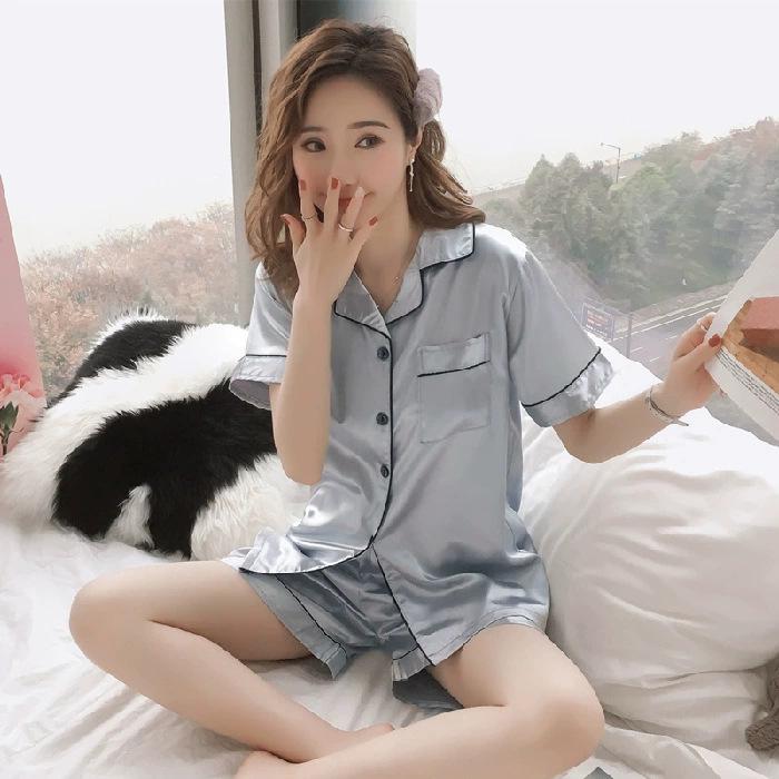 Женская пижама из шелка Ice Silk Plaid 2024 года, весна/лето — комплект из двух предметов с длинными рукавами