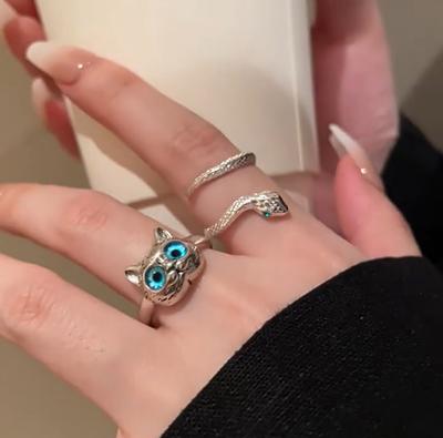 Модное милое серебристое ретро металлическое кольцо с кошкой, модное кольцо с открытием кошачий глаз, регулируемое, для женщин, трендовые ювелирные аксессуары, подарок