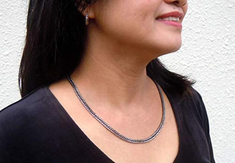 Цепочка-ожерелье Кихей из чистого титана с германием Легкая и нежная Простая двойная огранка, подходит для спорта (70см) дизайн, 6-сторонний Унисекс, (TGK-1-NB-70)