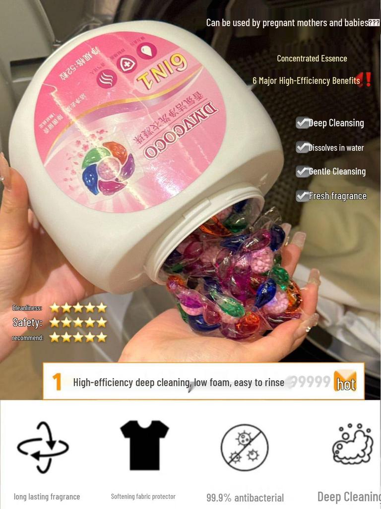 DMVCOCO Персиковые 6D Капсулы для стирки: Удаление пятен, Стойкий аромат, Смягчение, Семейная упаковка