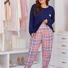 Женский пижамный комплект большого размера, брюки с длинными рукавами, домашняя одежда, пижама с круглым вырезом, 2 предмета
