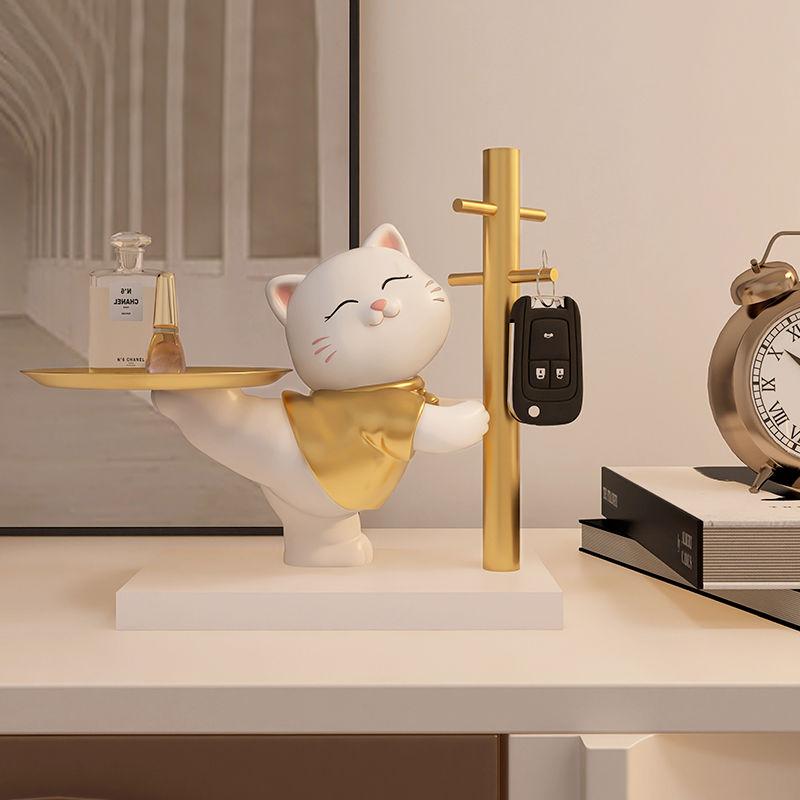 NEW Lucky Cat Statue Room Decor Cosmetic Storage Tray Nordic Home Decor Living Room Table Decoration Snacks Storage Decoration