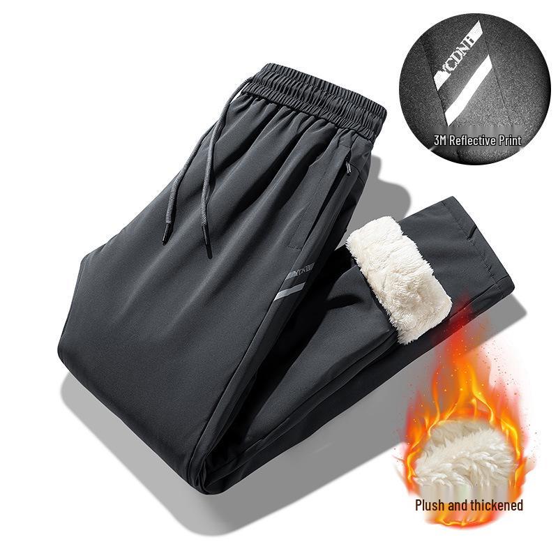 Men's Winter Waterproof Thickened Padded Pants - Straight Leg, Lambswool Lined, Plus Size, Casual Outerwear