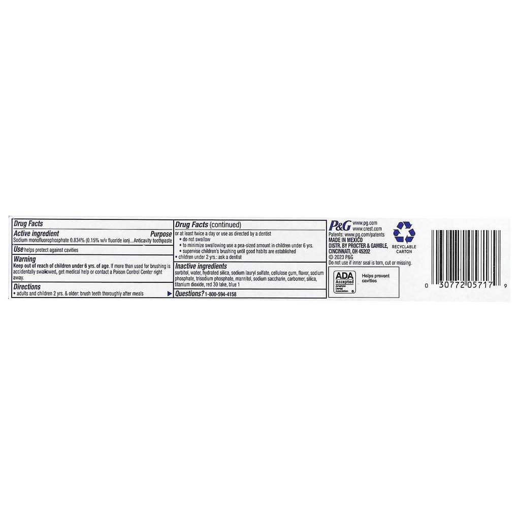 Crest Advanced Children's, зубная паста с фтором для профилактики кариеса, для детей от 3 лет, со вкусом жевательной резинки, 82 г (2,9 унции)