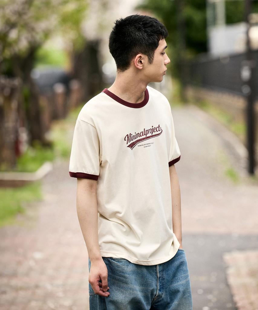 MINIMALPROJECT Washed Drawing Ringer Short Sleeve T-Shirt Mst185 [Ivory]