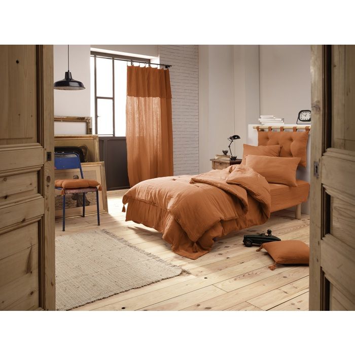 Drap housse - Gaia - Gaze de coton - 90 x 190 cm - Orange abricot - OEKO-TEX