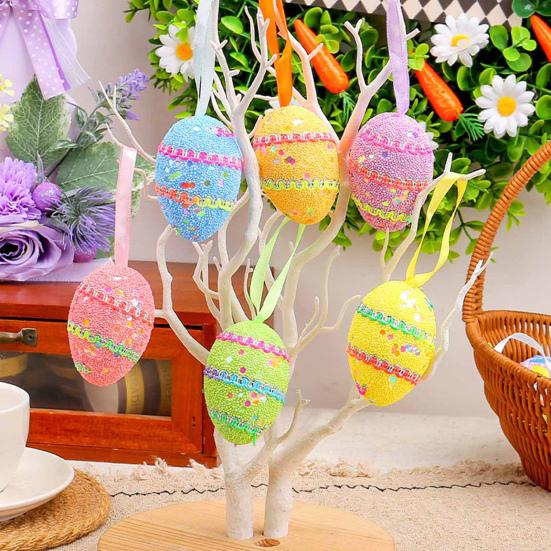 Yousheng 6 шт. пасхальных украшений для яиц, пасхальные красочные подвесные яйца из пенопласта, украшение для весеннего домашнего декора для вечеринки