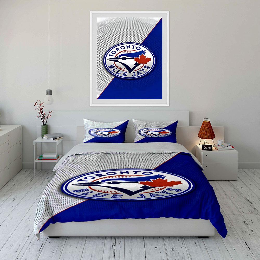 Toronto Blue Jays Logo Bedding Set Print Bedding Set Duvet Cover Pillowcases (1* Duvet Cover 2* Pillowcases Do Not Include Comforter)
