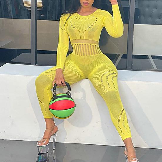 Женский комбинезон, модный ажурный дизайн, летний комбинезон с длинными рукавами, простой сексуальный однотонный женский комбинезон, летний комбинезон для женщин